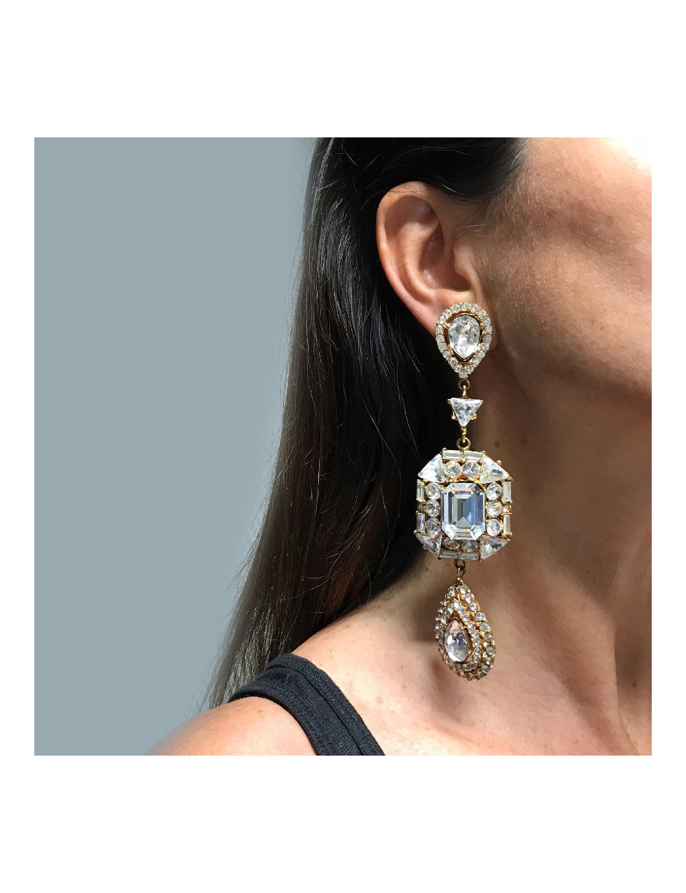 Boucles d'oreilles clips YVES SAINT LAURENT vintage en strass