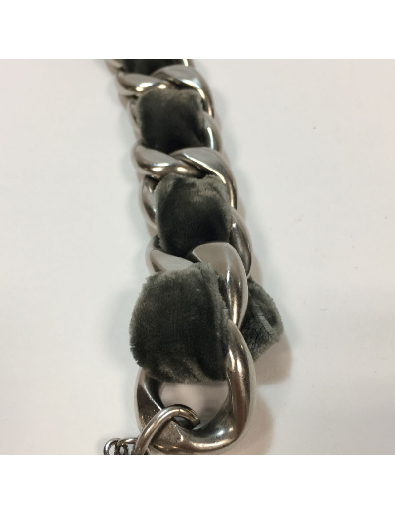 CHANEL belt in silver chain and gray velvet