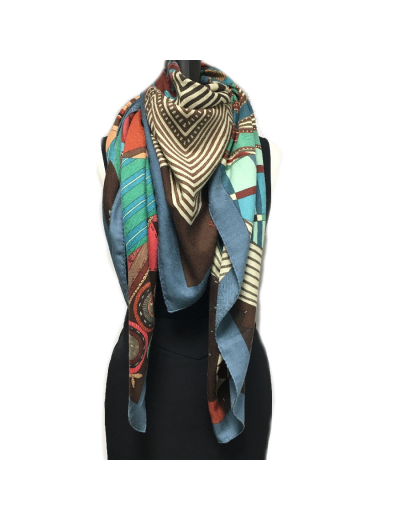 Châle HERMES 'Coupons Indiens' en cachemire et soie