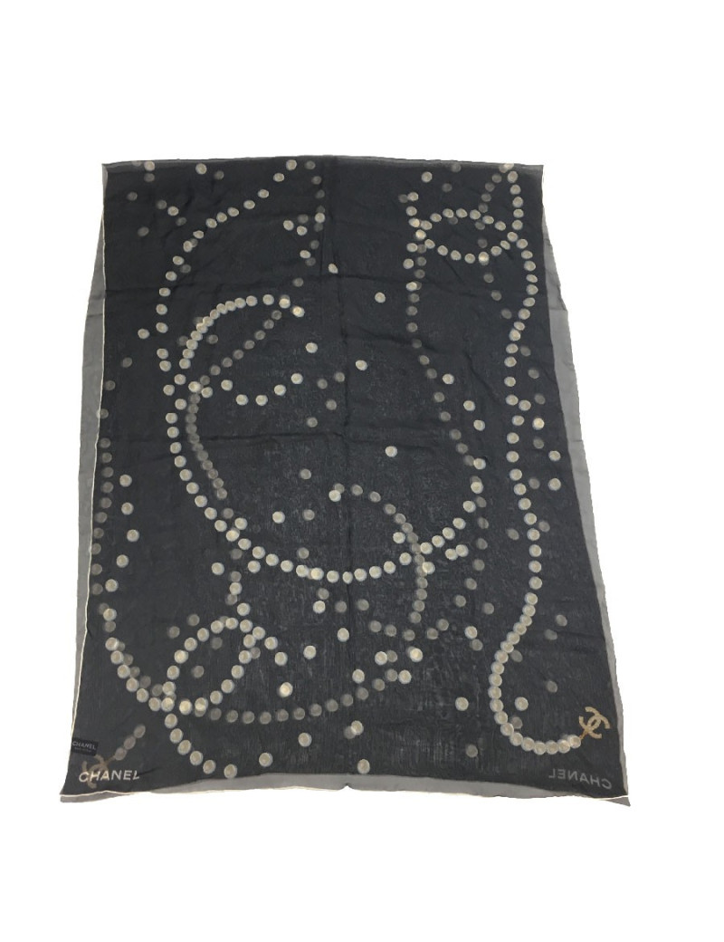 CHANEL long scarf in black chiffon