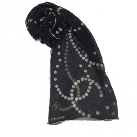 CHANEL long scarf in black chiffon