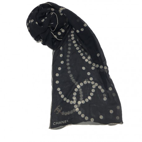 CHANEL long scarf in black chiffon