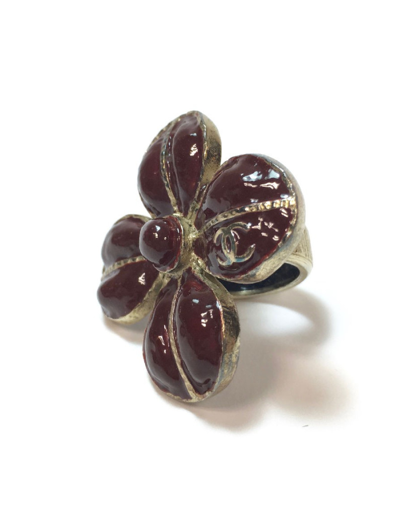 CHANEL flower ring in gilt metal and brown resin Size 53FR