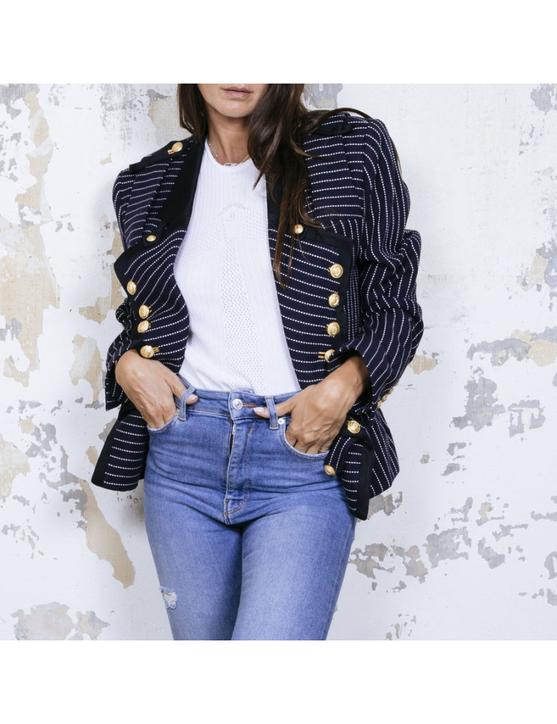 Veste T 42 BALENCIAGA bleu marine avec rayures blanches