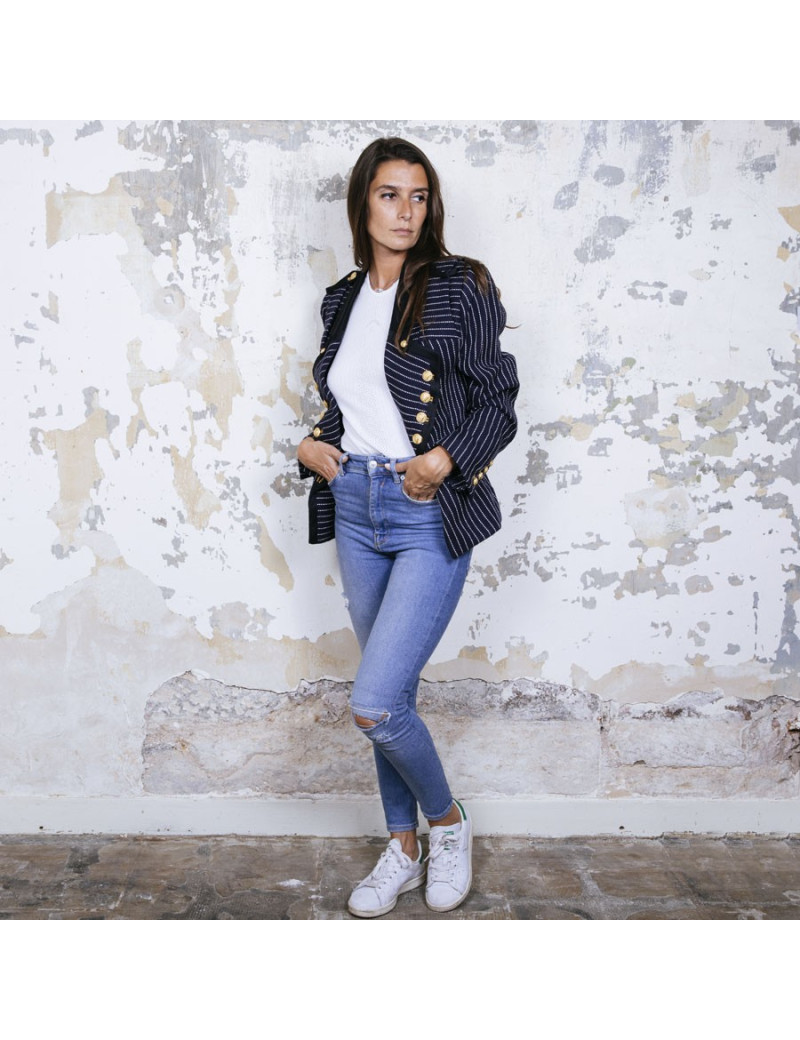 Veste T 42 BALENCIAGA bleu marine avec rayures blanches