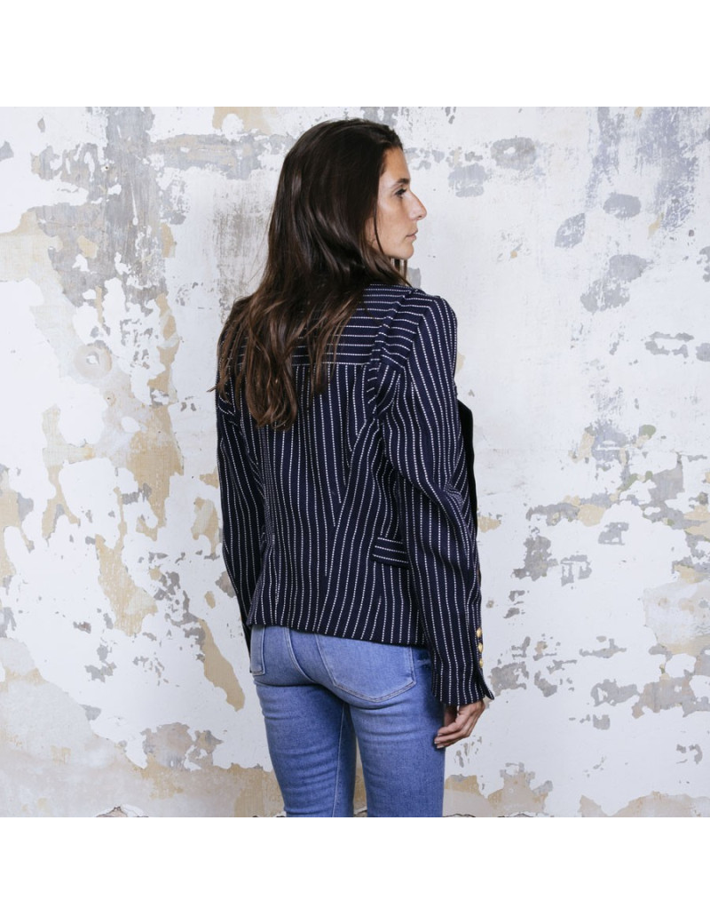 Veste T 42 BALENCIAGA bleu marine avec rayures blanches