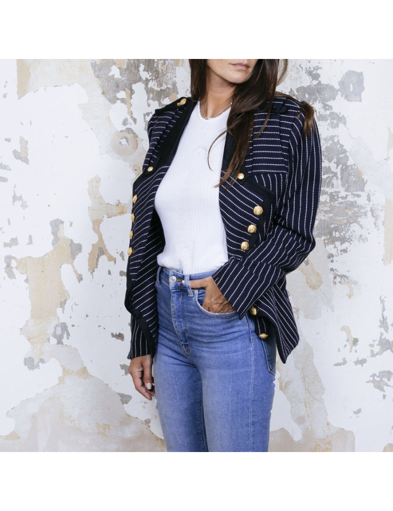 Veste T 42 BALENCIAGA bleu marine avec rayures blanches