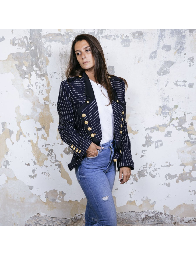 Veste T 42 BALENCIAGA bleu marine avec rayures blanches