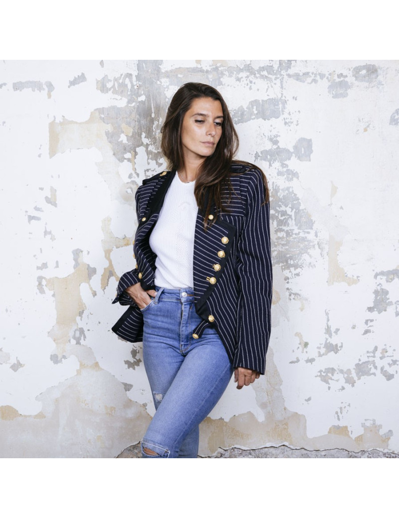 Veste T 42 BALENCIAGA bleu marine avec rayures blanches