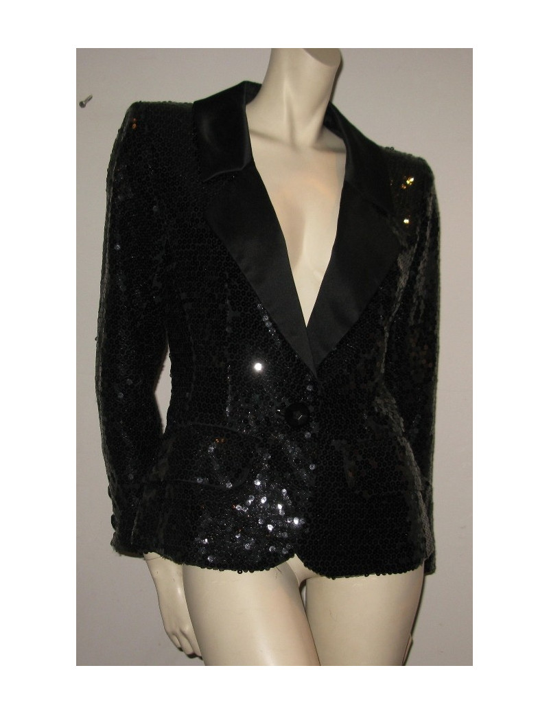 Veste sequins et soie noire YVES SAINT LAURENT
