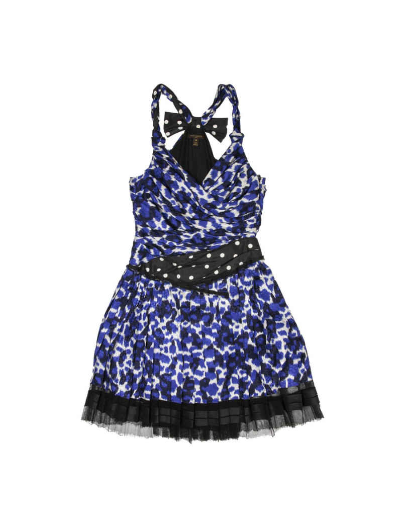 Robe LOUIS VUITTON T38 en soie imprimée bleue et blanche