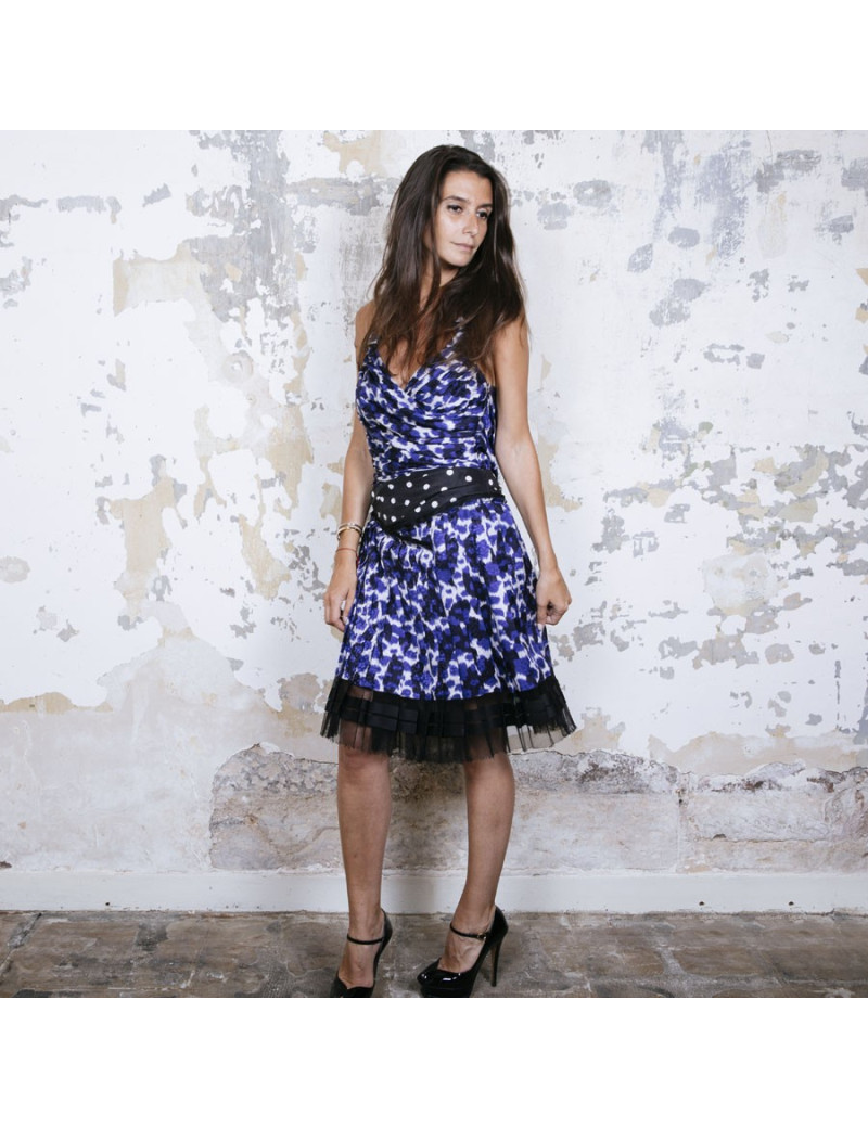 Robe LOUIS VUITTON T38 en soie imprimée bleue et blanche