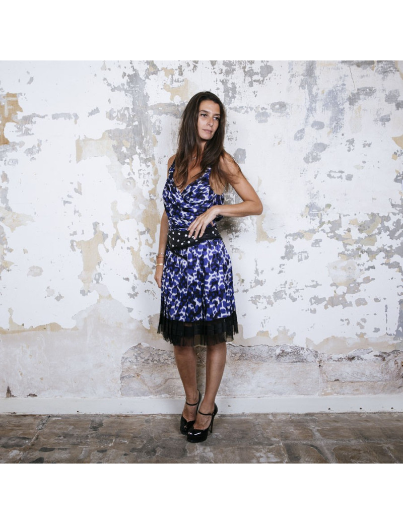 Robe LOUIS VUITTON T38 en soie imprimée bleue et blanche