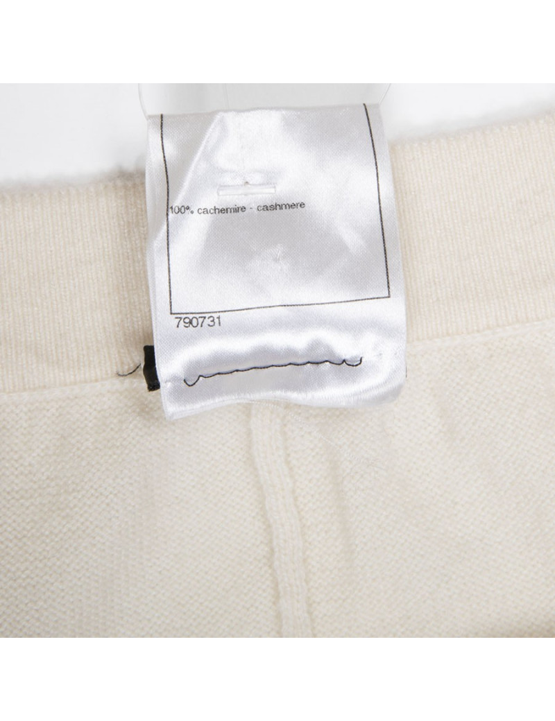 Jupe longue CHANEL T 42 en cachemire ivoire et rayée noire