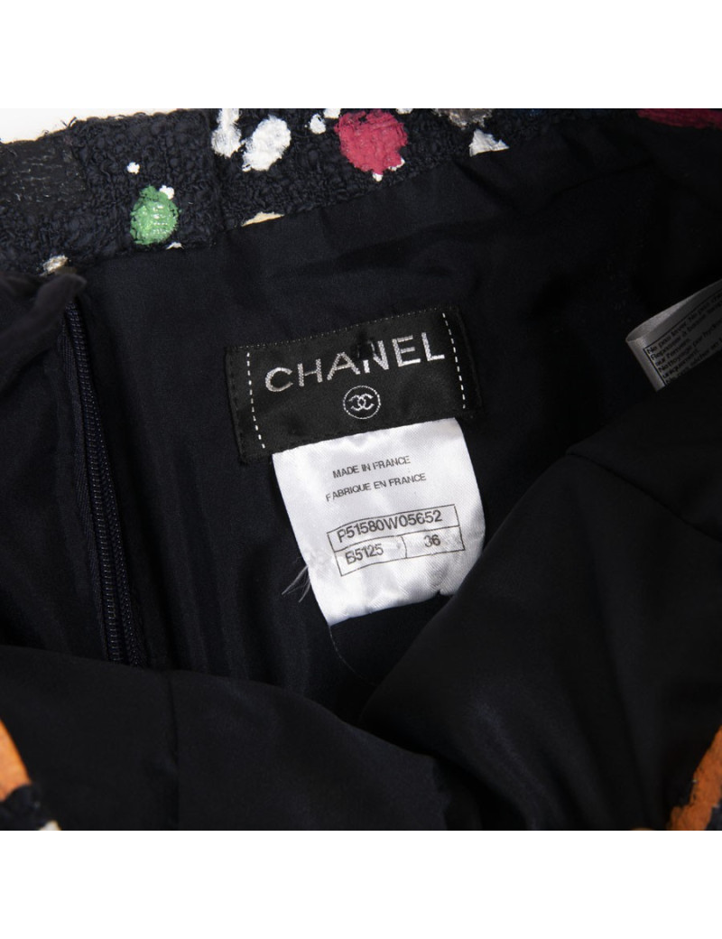 Jupe t 36 CHANEL Tweed bleu et peinture multicolore
