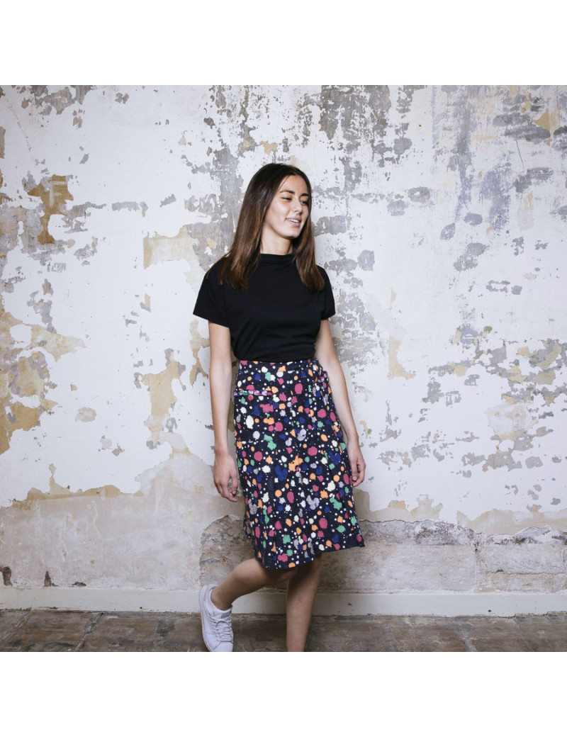 Jupe t 36 CHANEL Tweed bleu et peinture multicolore