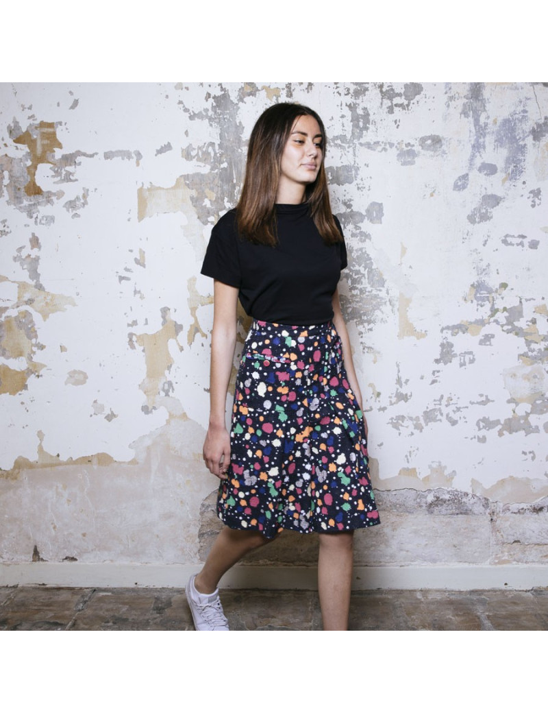 Jupe t 36 CHANEL Tweed bleu et peinture multicolore