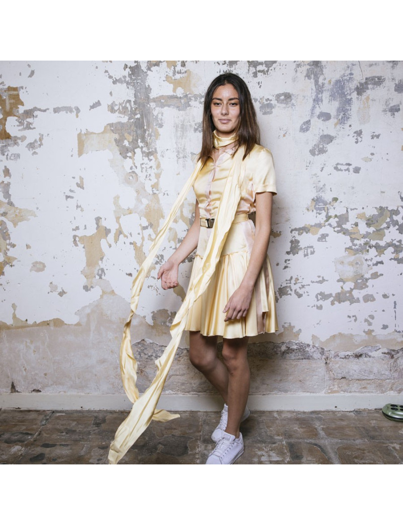 PRADA shirt dress in pale yellow silk size 38FR