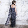 CHANEL T 34 evening gown in blue and white printed silk