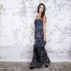 CHANEL T 34 evening gown in blue and white printed silk