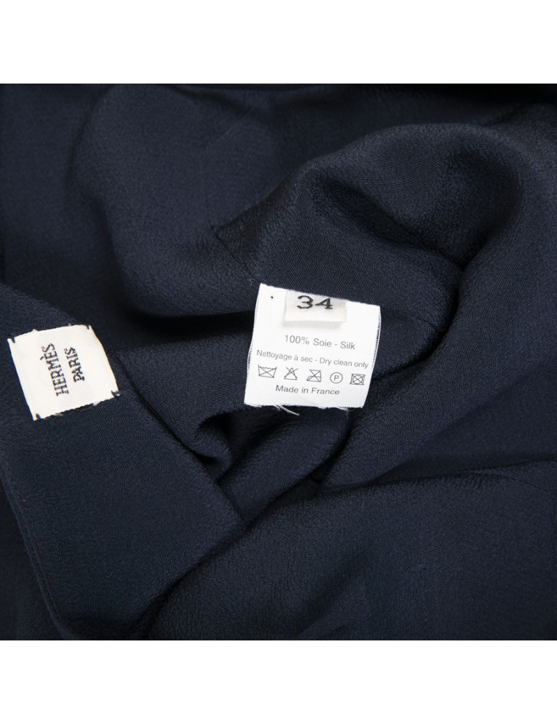 Robe T 34 HERMES soie bleue marine