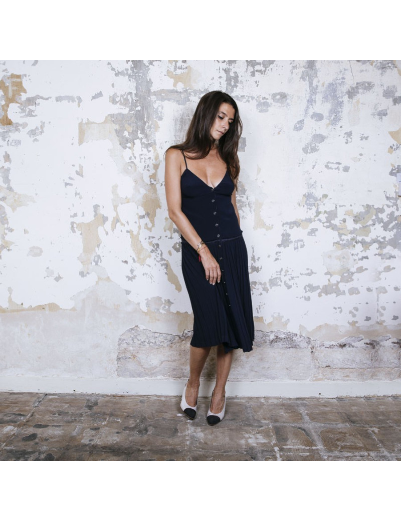 Robe T 34 HERMES soie bleue marine