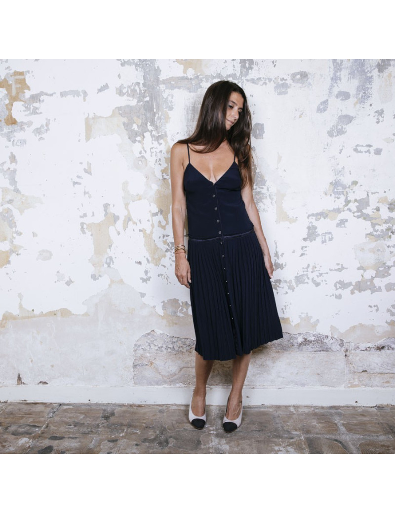 Robe T 34 HERMES soie bleue marine