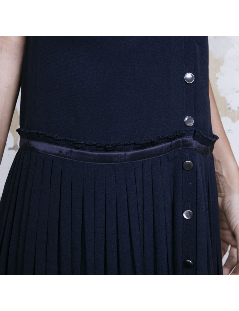 Robe T 34 HERMES soie bleue marine