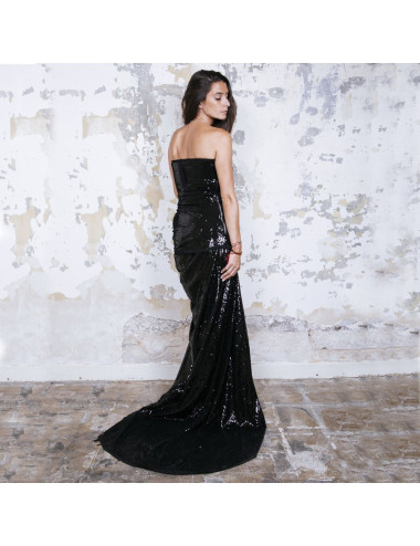 Robe Couture de cocktail T 38 BALMAIN broderies de sequins noirs 2