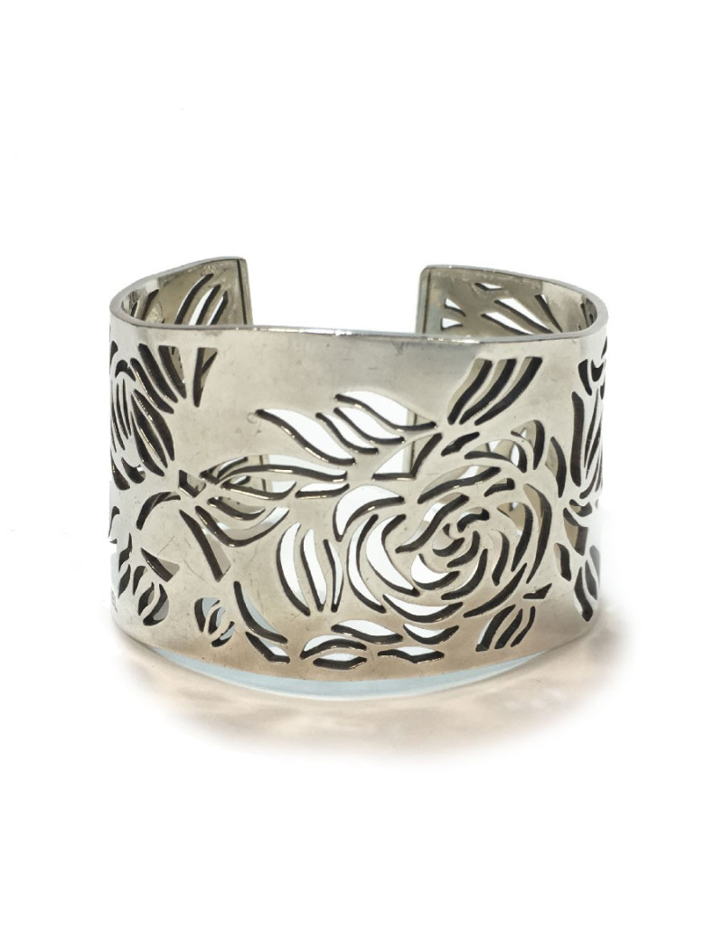 Manchette CHANEL 'camelias' en argent massif 