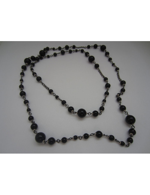 Sautoir MARGUERITE DE VALOIS en perles noires et ruthénium