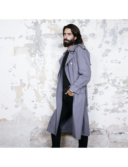 YVES SAINT LAURENT trench coat in gray blue fabric size 44FR