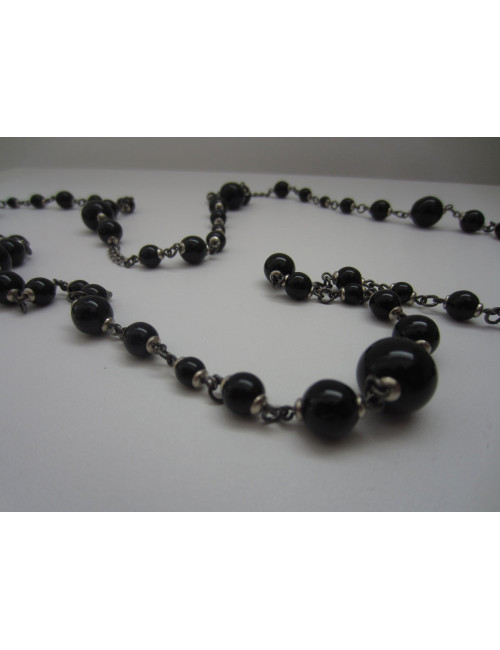Sautoir MARGUERITE DE VALOIS en perles noires et ruthénium