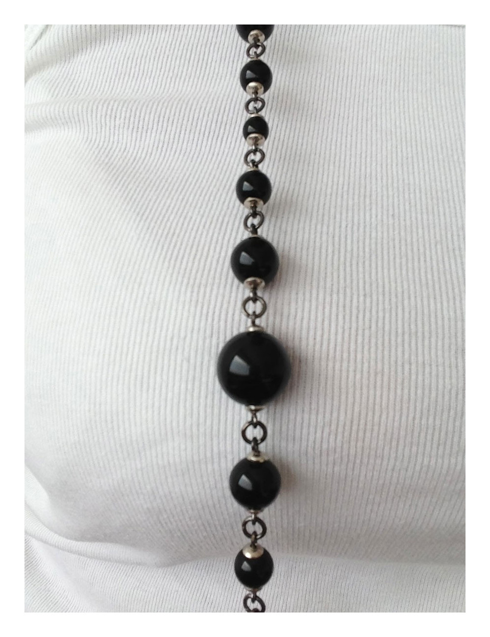 Sautoir MARGUERITE DE VALOIS en perles noires et ruthénium