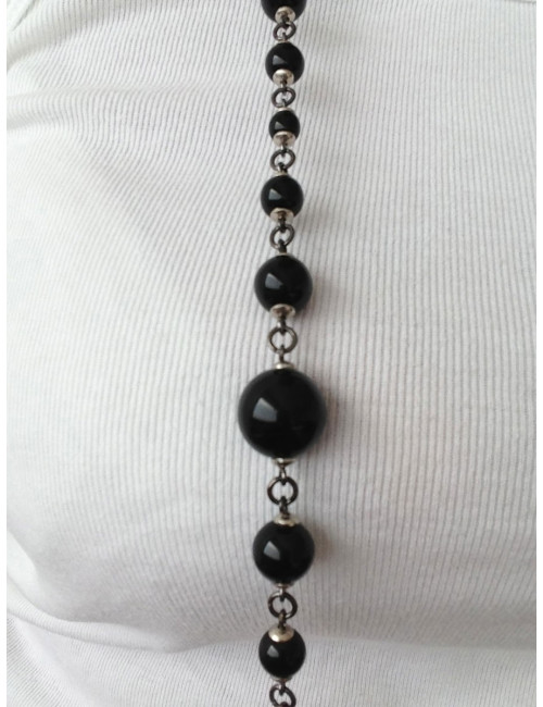 Sautoir MARGUERITE DE VALOIS en perles noires et ruthénium