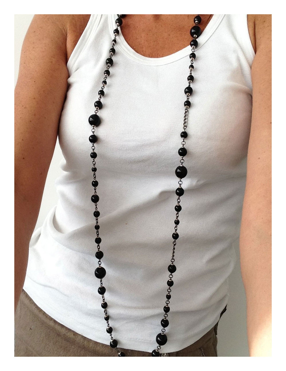 Sautoir MARGUERITE DE VALOIS en perles noires et ruthénium