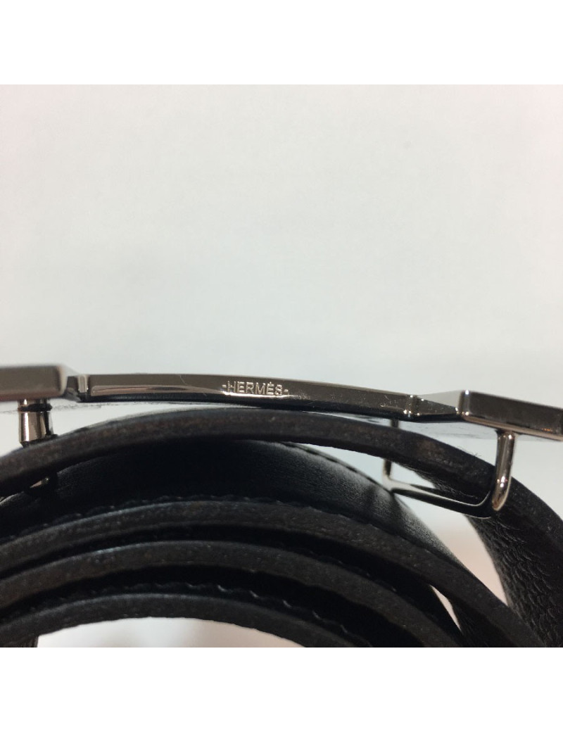 HERMES H reversible belt 80FR in black swift leather and brown epsom calfskin.