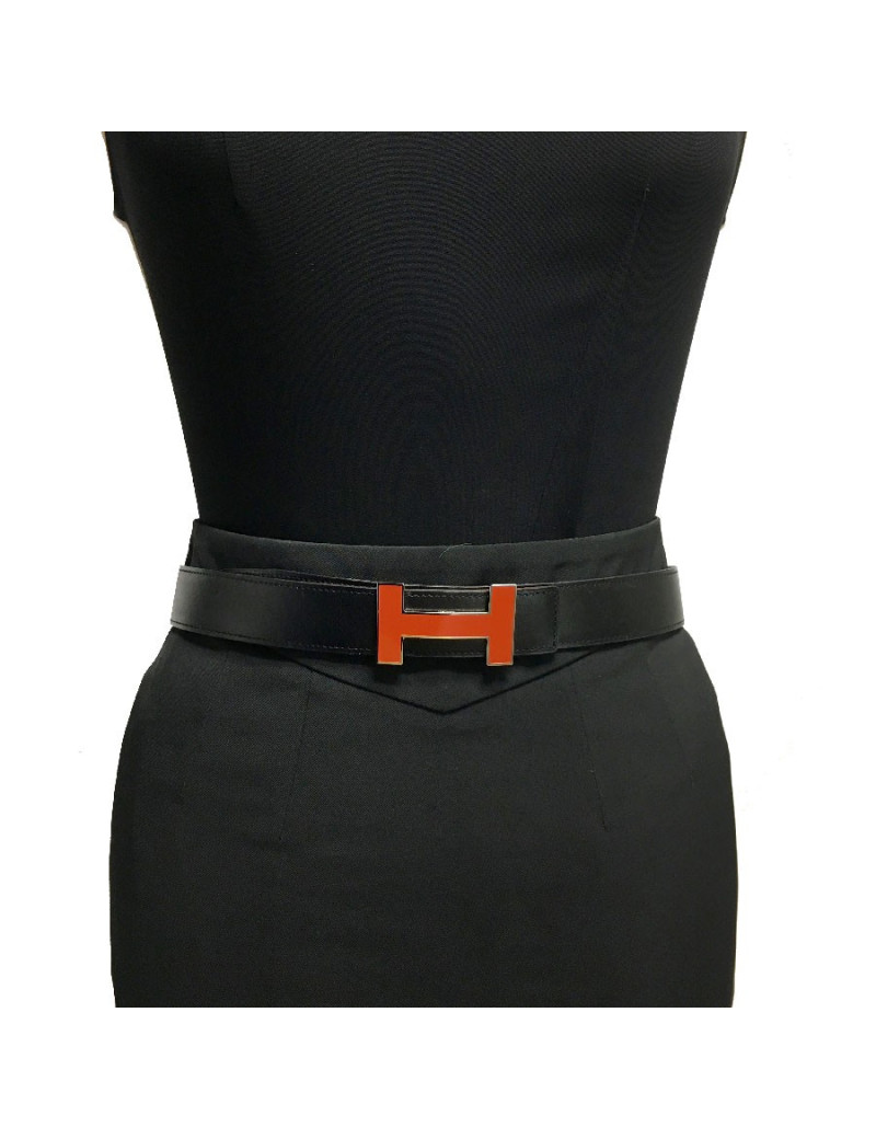 HERMES H reversible belt 80FR in black swift leather and brown epsom calfskin.