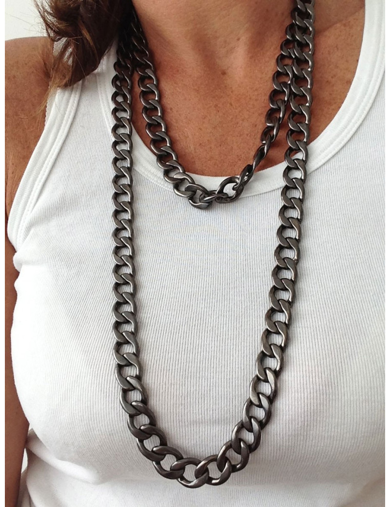 Sautoir Chaine MARGUERITE DE VALOIS argent noirci