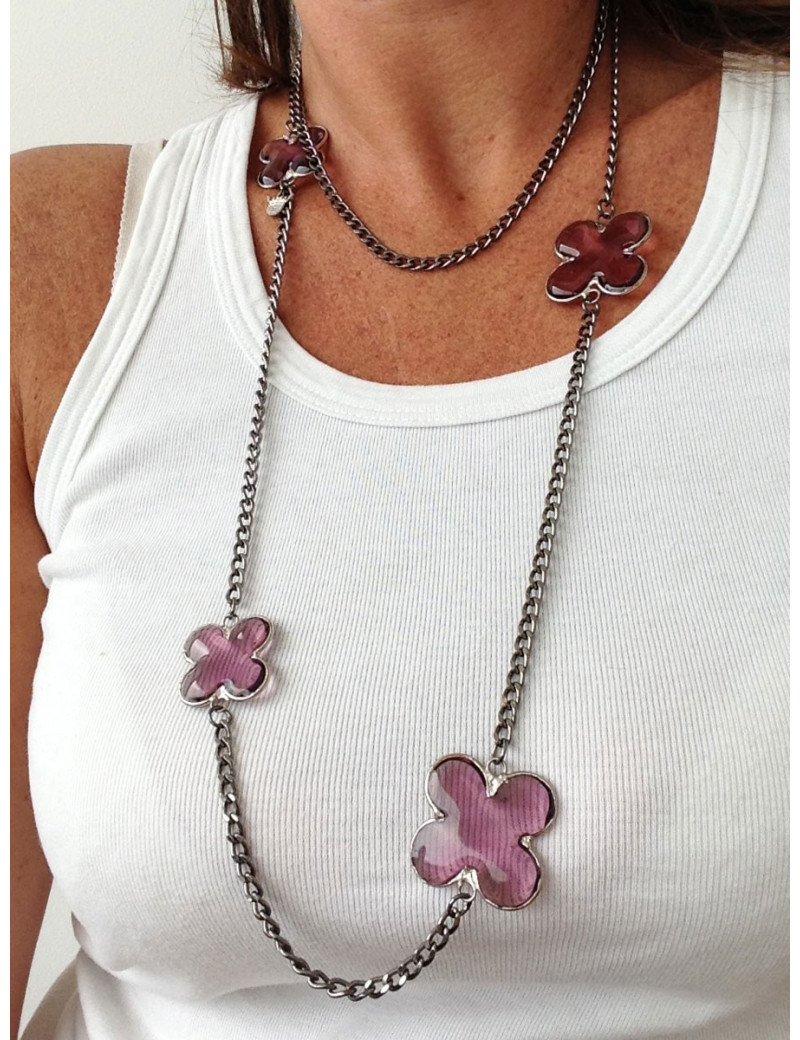 Sautoir trèfles mauve MARGUERITE DE VALOIS