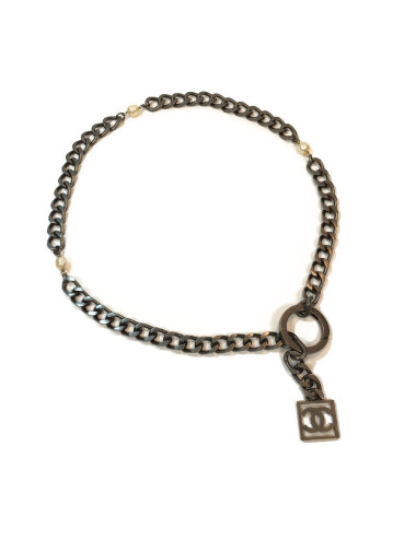  à réparer Ceinture sautoir CHANEL perles et métal ruthénium