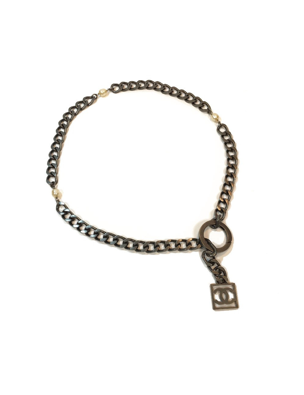  à réparer Ceinture sautoir CHANEL perles et métal ruthénium