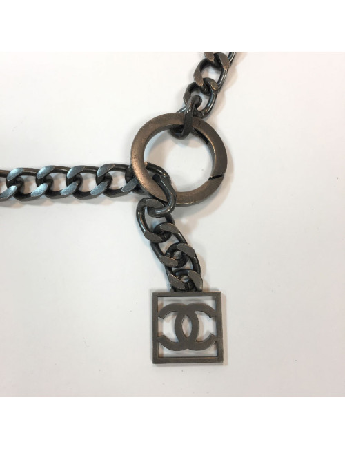  CHANEL ruthenium chain and pearly beads belt-necklace