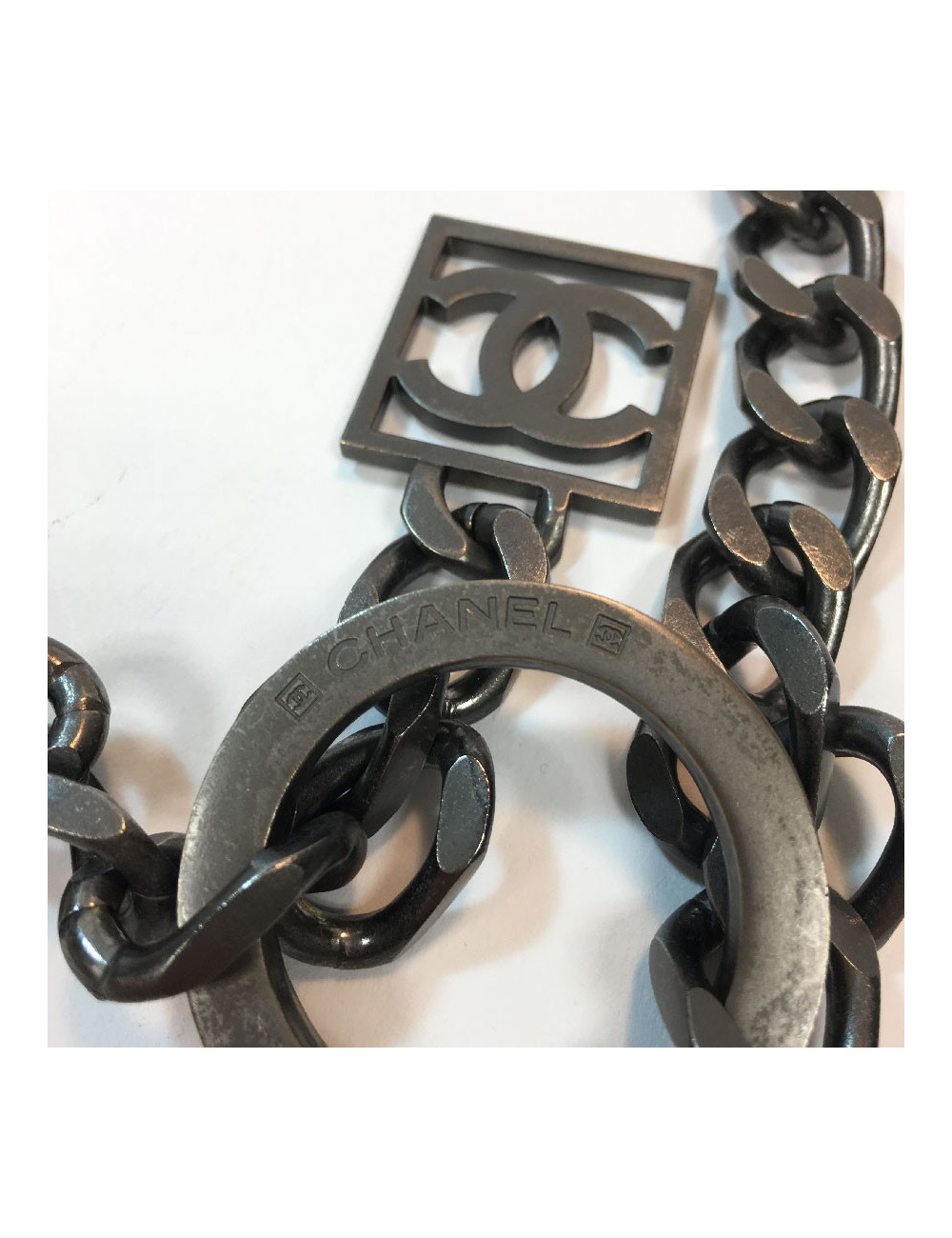  CHANEL ruthenium chain and pearly beads belt-necklace