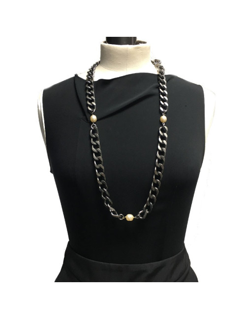  à réparer Ceinture sautoir CHANEL perles et métal ruthénium