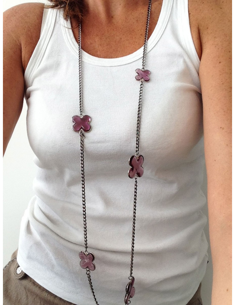 Sautoir trèfles mauve MARGUERITE DE VALOIS