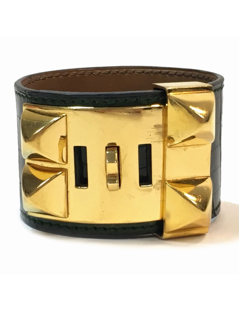 Manchette HERMES CDC en crocodile vert émeraude