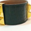  HERMES Collier de Chien cuff bracelet in green emerald crocodile