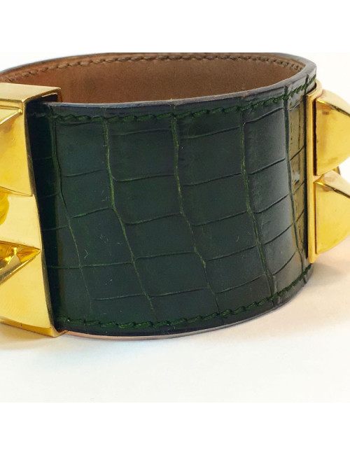 Manchette HERMES CDC en crocodile vert émeraude