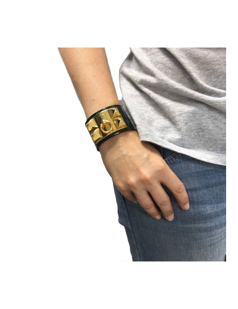 Manchette HERMES CDC en crocodile vert émeraude